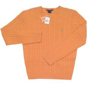NEW Polo Ralph Lauren Sweater!  Orange  Green Polo Player  Lambswool  Cable Knit